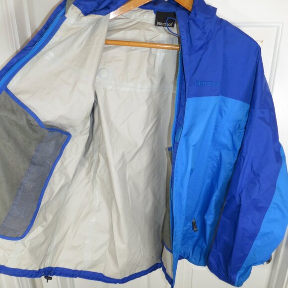 Marmot Full Zip Hooded Rain Jacket Lightweight WeatherGear Two Tone Blue Size L - Picture 6 of 6